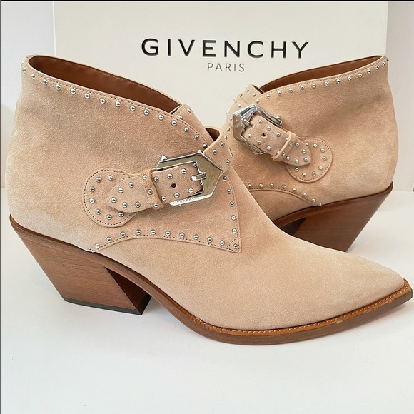GIVENCHY Elegant Studded suede ankle boots Nude Western bootie southwest - Picture 2 of 16
